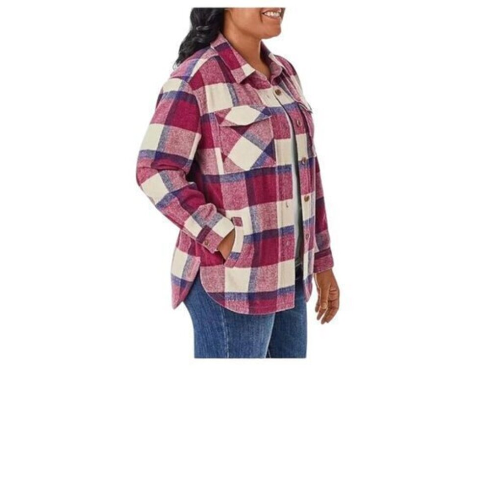 Member's Mark Pink Plaid Shacket Size XXL With Pockets Button Down Front